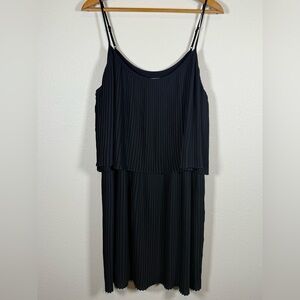 Vince Camuto Womens Black Pleated Chiffon Casual Sleeveless Shift Dress XL $179